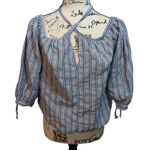 Rebecca Taylor Tops - Rebecca Taylor Striped Blue Cotton Peasant Top Boho Size 4